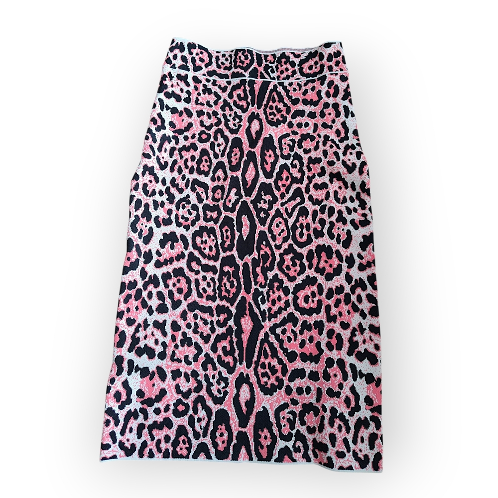 BCBGMAXAZRIA Pink and Black Leopard Print Pencil Skirt